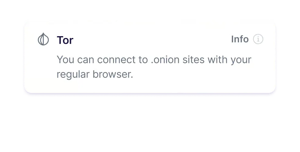 Tor over VPN connection panel for onion sites
